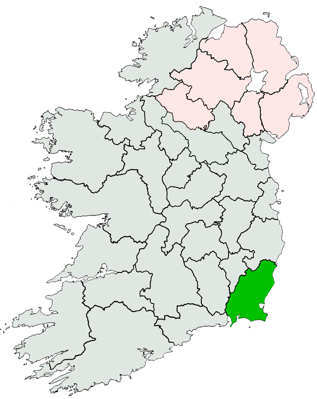 Map of Ireland with county Wexford highlighted 